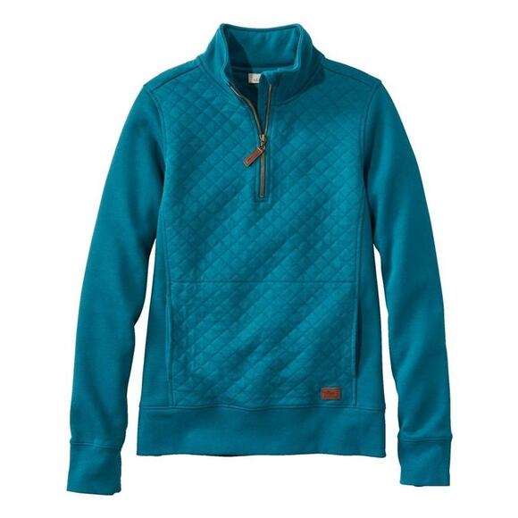 L.L. Bean Tops - L.L. Bean Quilted 1/4 Zip Sweatshirt Teal Pullover Sweater Women's Large